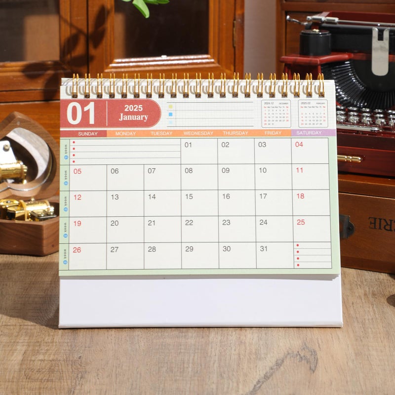 Stiamvd Small Desk Calendar 2025  Desktop Calendar from Now to Dec 2025  Metal Ring Twin-Wire Binding Monthly Desktop Calendar for Home Office School (White) - Image 4